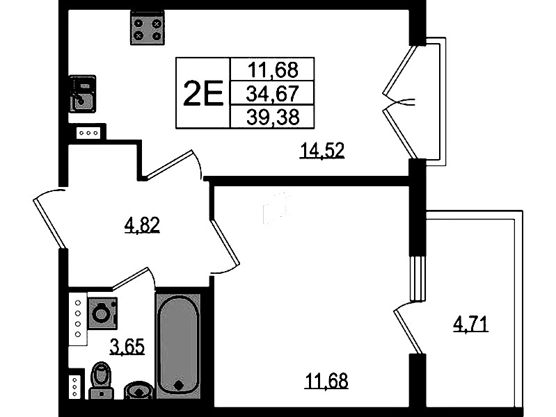 1-комнатная квартира 34.67 м², 4/4 эт., ЖК «Любоград в Стрельне»